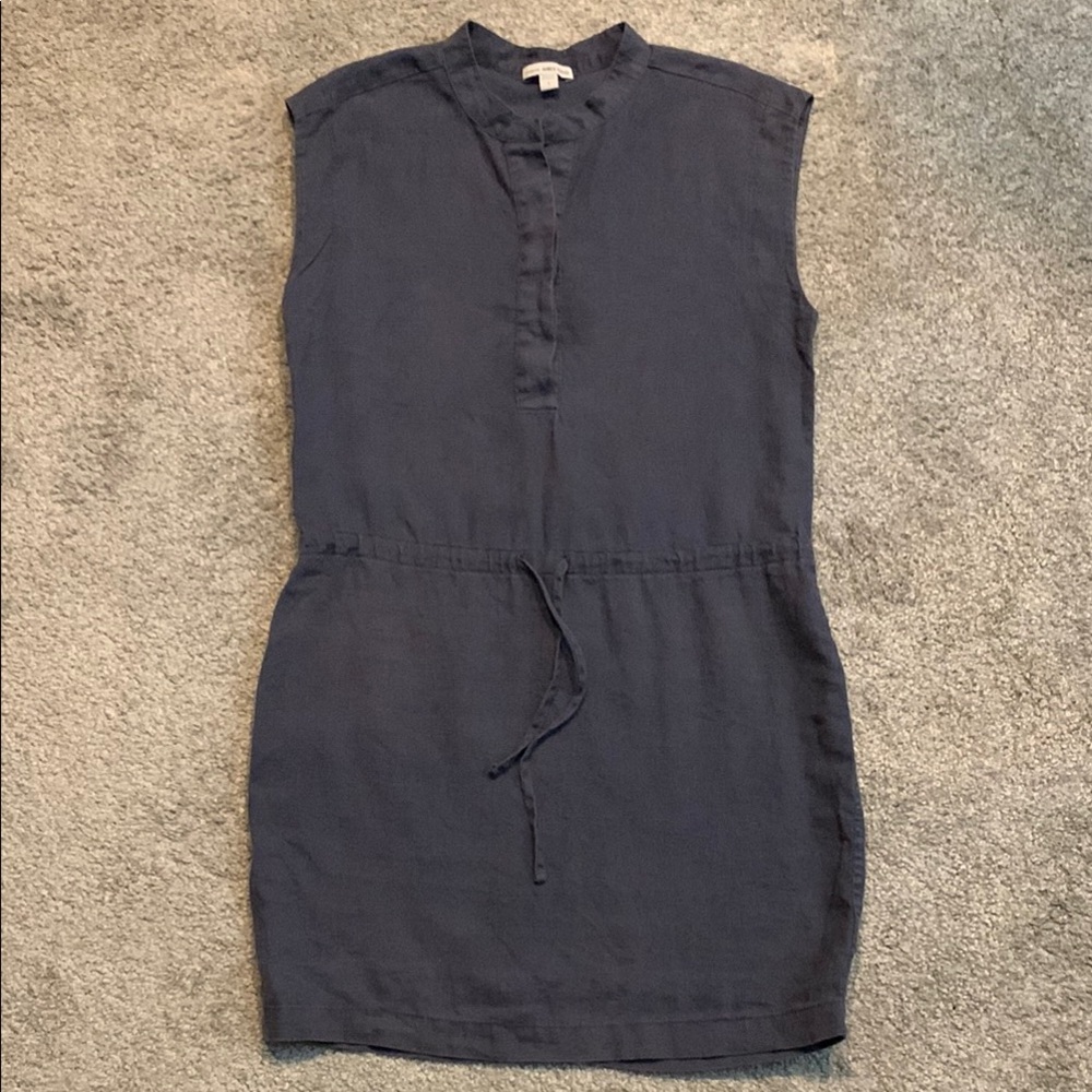 Standard James Perse Navy Midi dress drawstring waist 100% linen beach travel